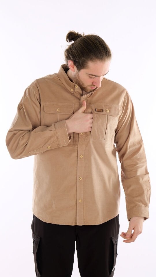 Utopeak Apolyont Kadife Erkek Gömlek Bej