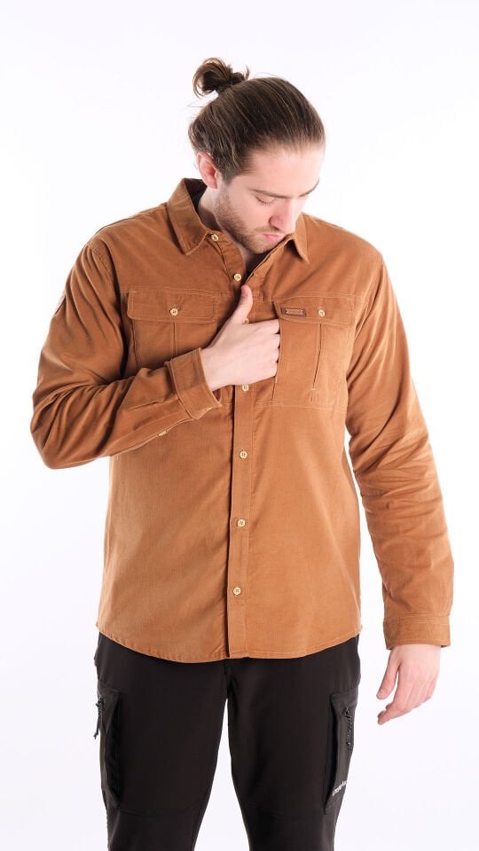 Utopeak Apolyont Kadife Erkek Gömlek Camel