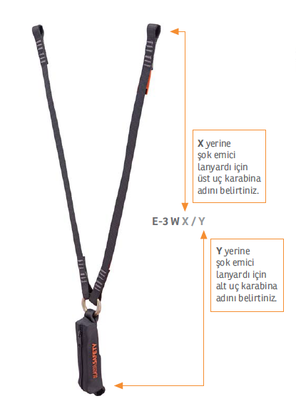 Kaya Safety Çift Kol Emicili Webbing Lanyard 1,2m