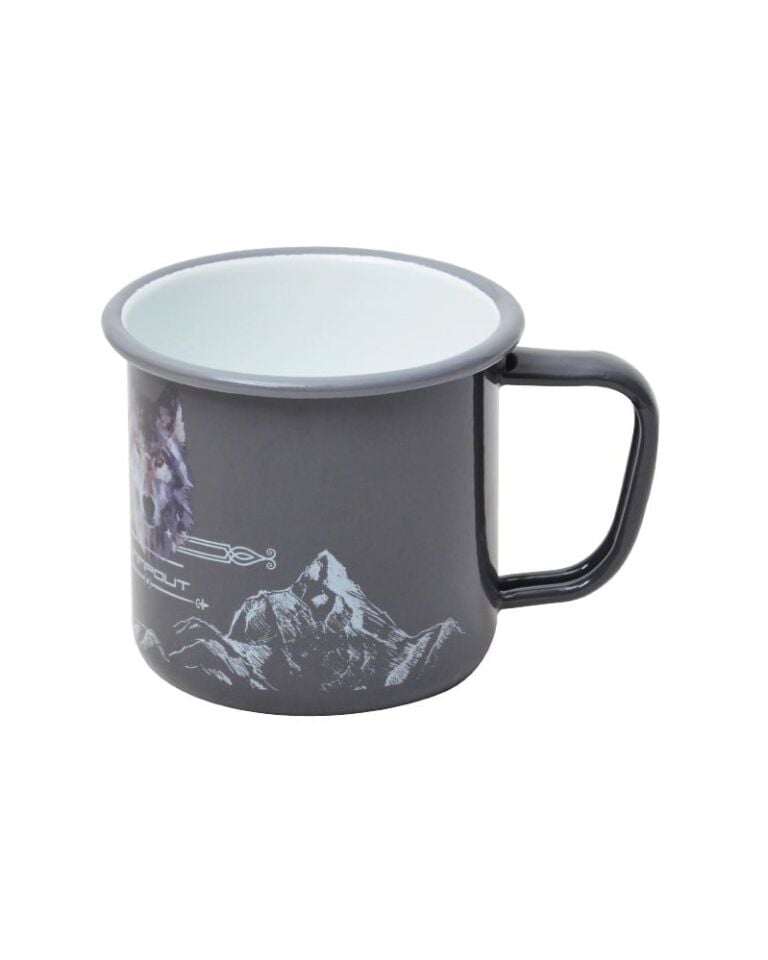 Nurgaz Campout Gri Emaye Bardak - Kurt Deseni