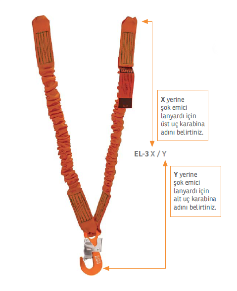 Kaya Safety Çift Kol  Şok Emicili  Elastik Lanyard
