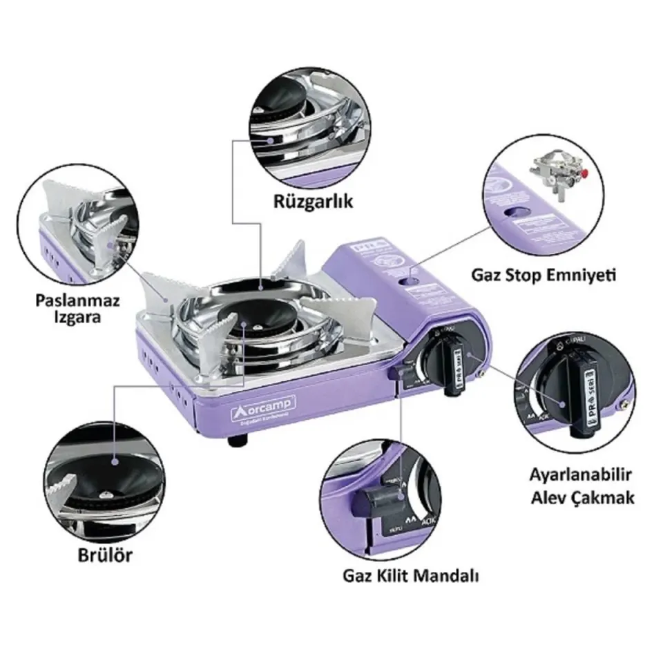Orcamp Tekli Pro Mini Portatif Ocak Mor