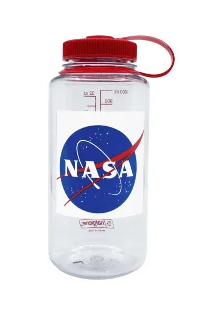 Nalgene 34oz WM Clear / Red Cap Nasa Globe