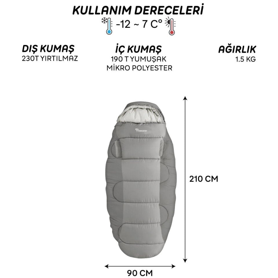 FreeCamp Sleepwell 300 Uyku Tulumu Gri