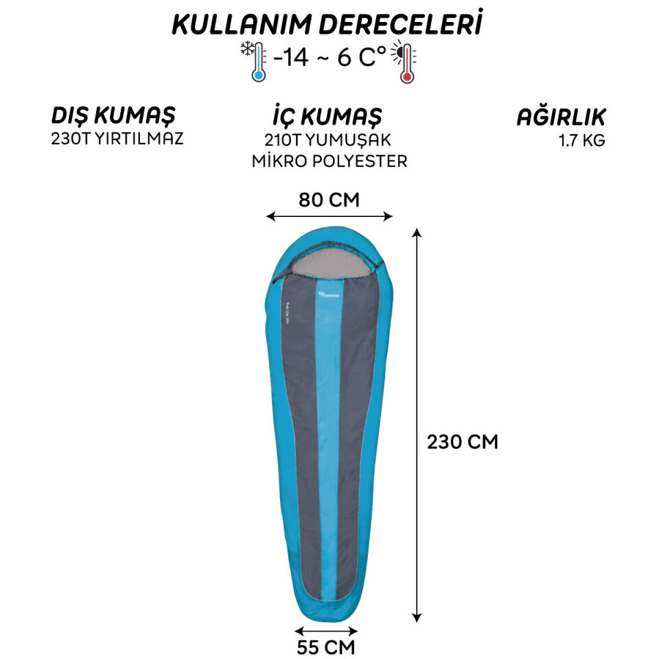 FreeCamp Trek Lite Classic 300 Uyku Tulumu Mavi