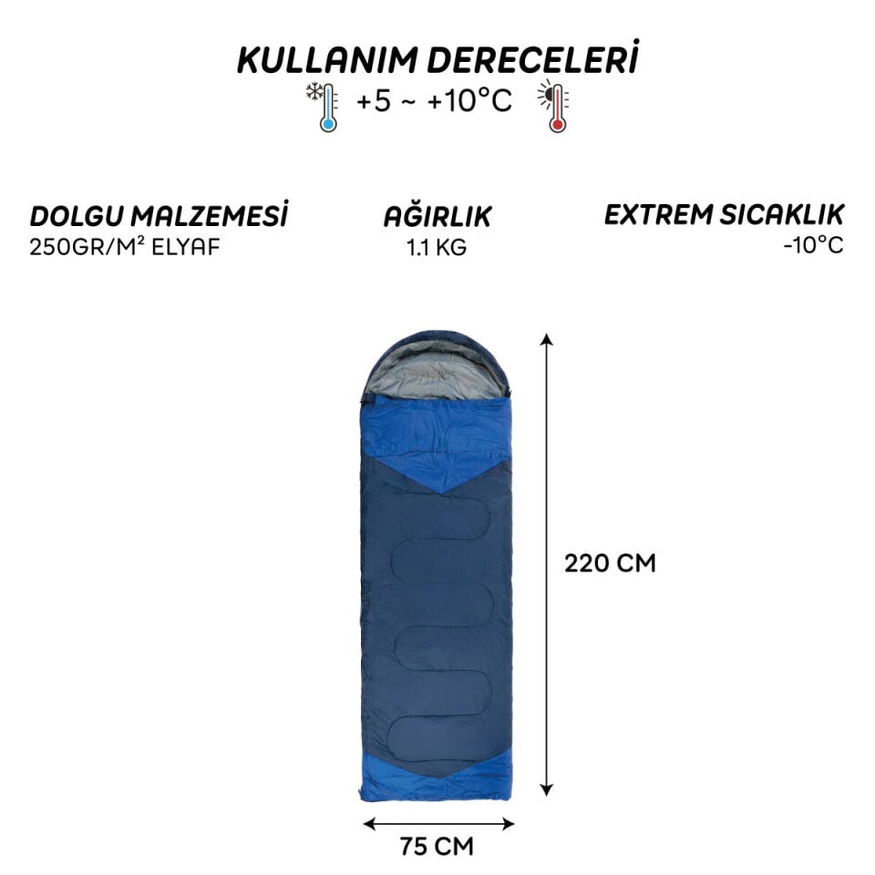 FreeCamp Traveller Envelope Uyku Tulumu-Lacivert