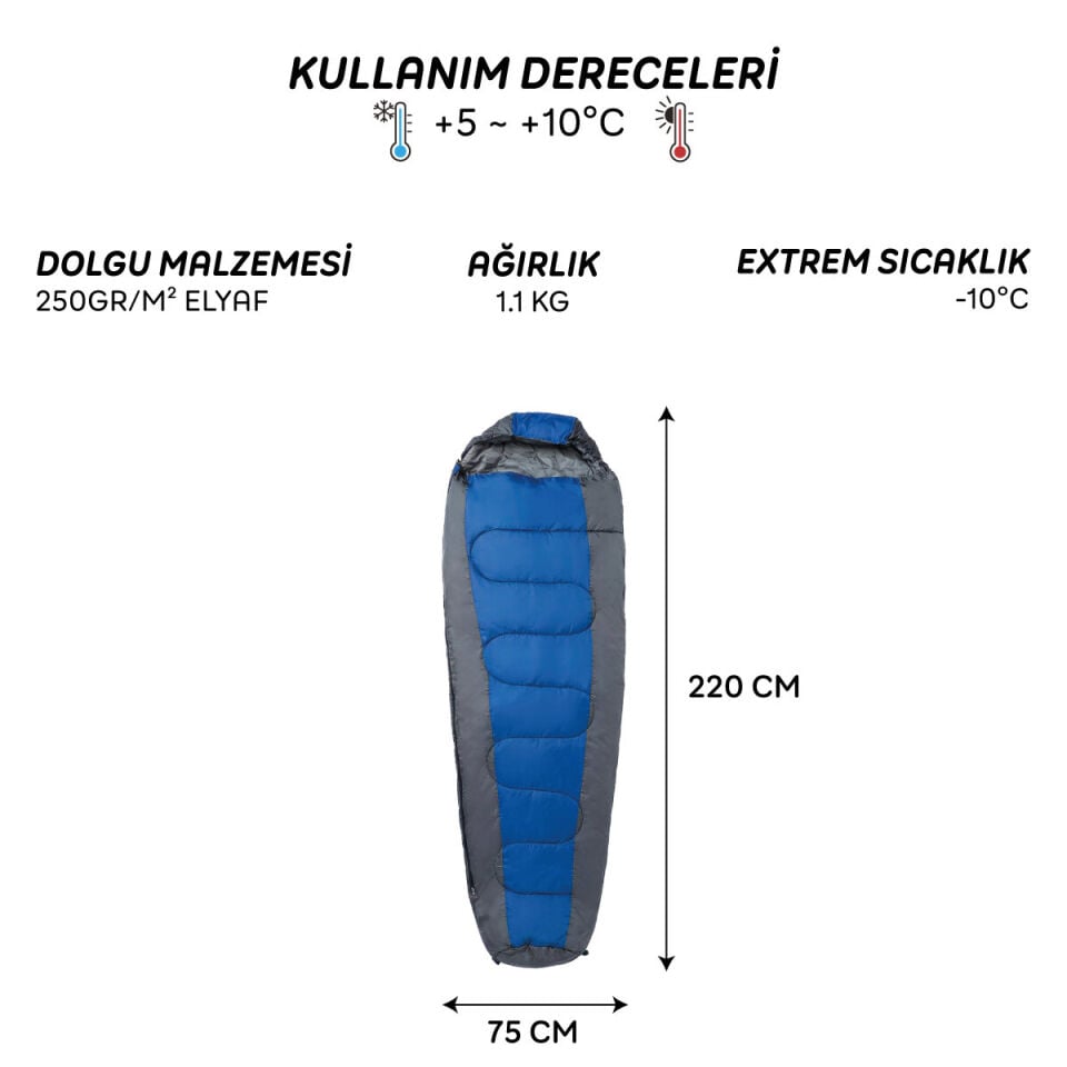 FreeCamp Trekker Mummy Uyku Tulumu-Mavi