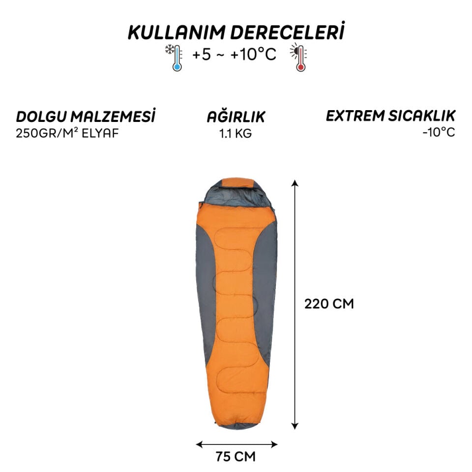FreeCamp Trekker Mummy Uyku Tulumu-Turuncu