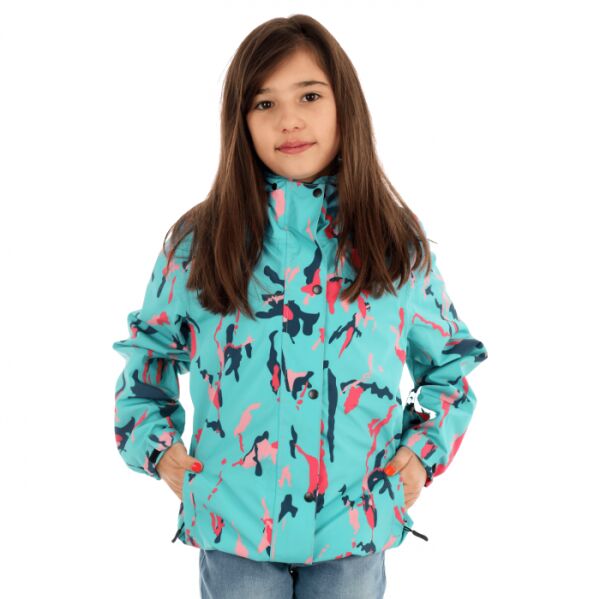 Utopeak Kamuflaj Kız Çocuk Yağmurluk / Turkuaz