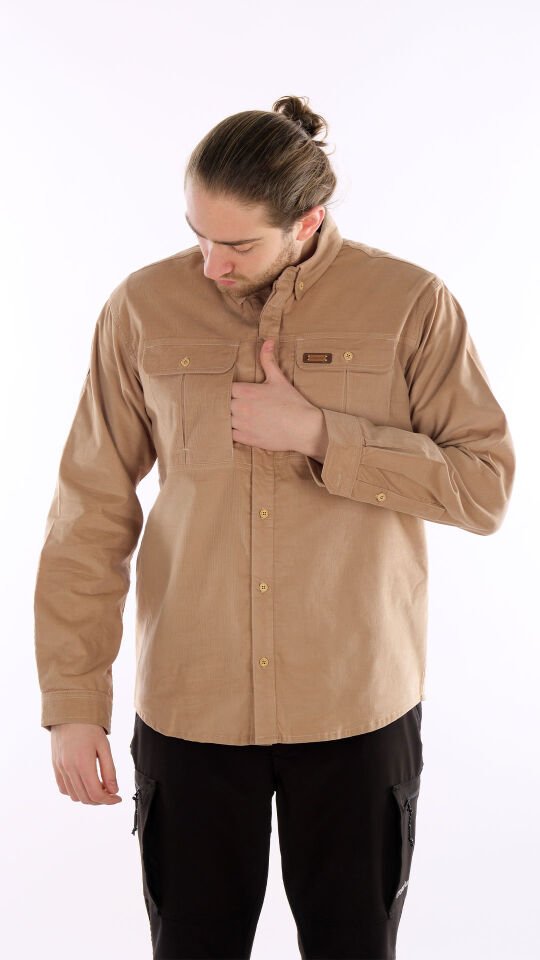 Utopeak Apolyont Kadife Erkek Gömlek Bej