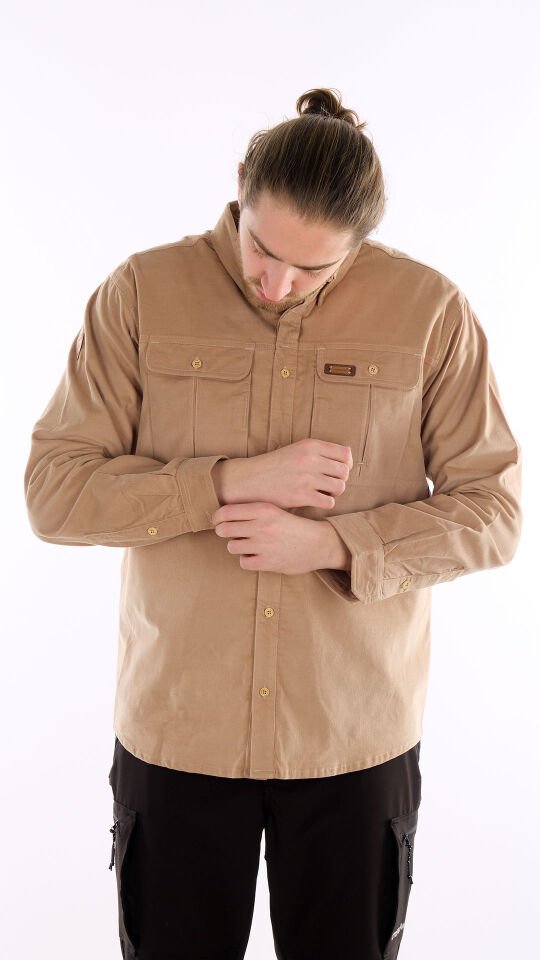 Utopeak Apolyont Kadife Erkek Gömlek Bej