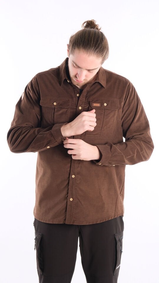 Utopeak Apolyont Kadife Erkek Gömlek Kahve