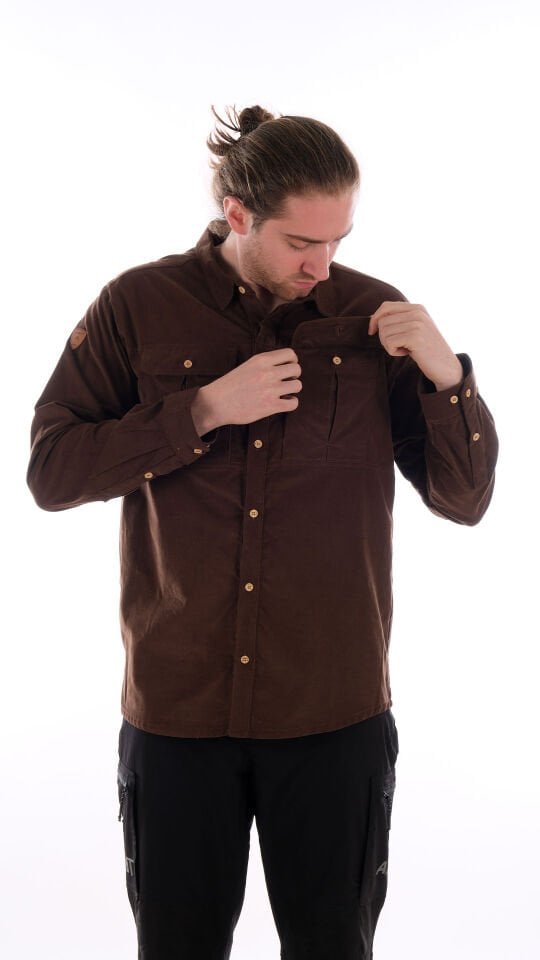 Utopeak Apolyont Kadife Erkek Gömlek Kahve