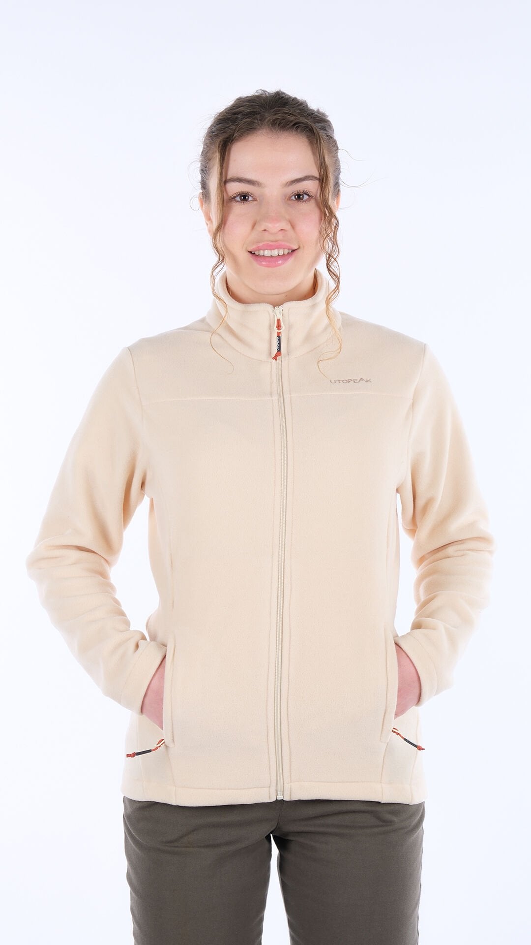 Utopeak K2 Tam Fermuar Kadın Polar Krem