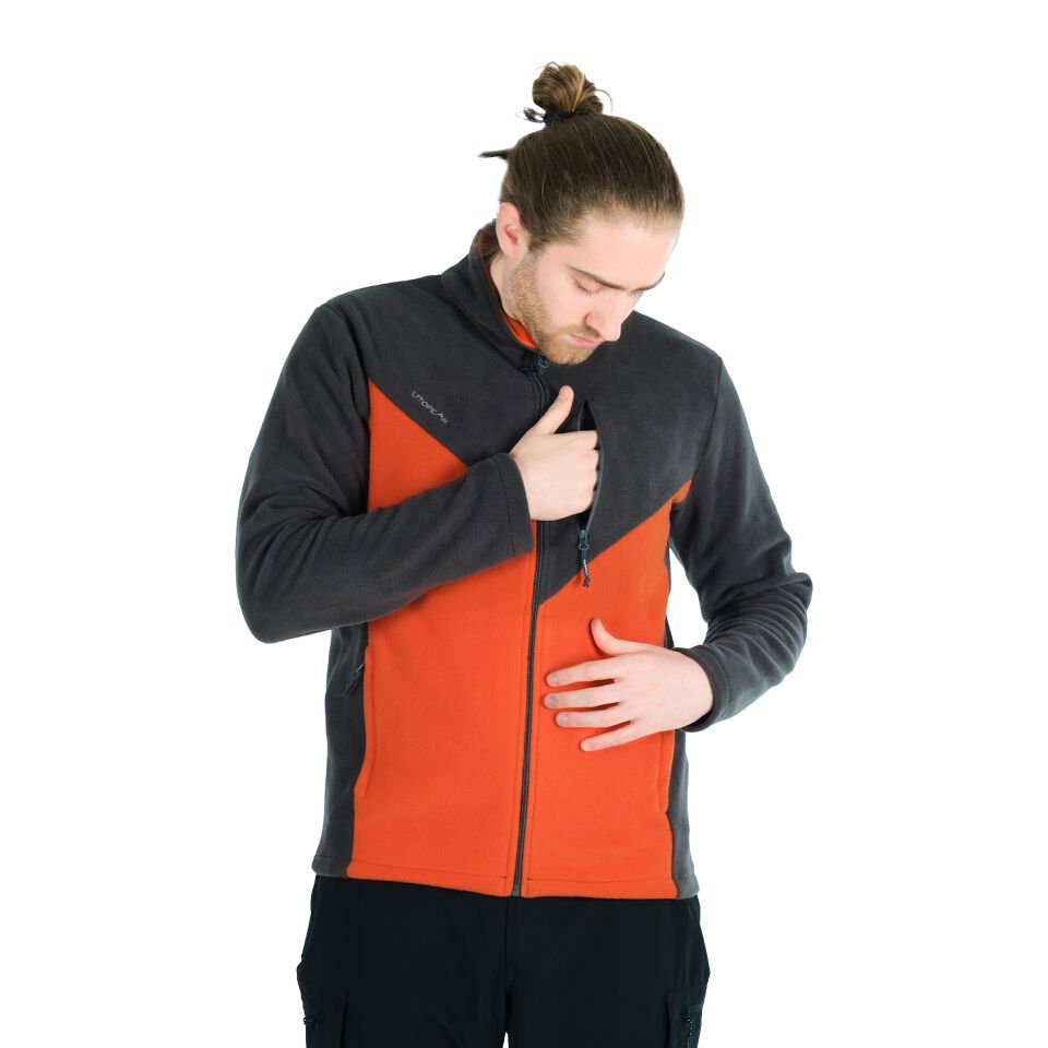 Utopeak K2 Tam Fermuar Erkek Polar Antrasit-Turunc